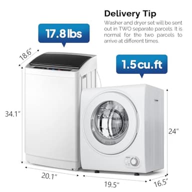 ROVSUN 17.8LBS Full Automatic Washing Machine and 1.5CuFt Portable Clothes Dryer Set, Compact Laundry Washer and Dryer Combo Set with Stainless Steel Inner Tub, for Apartment, Dorms, Home - Image 3