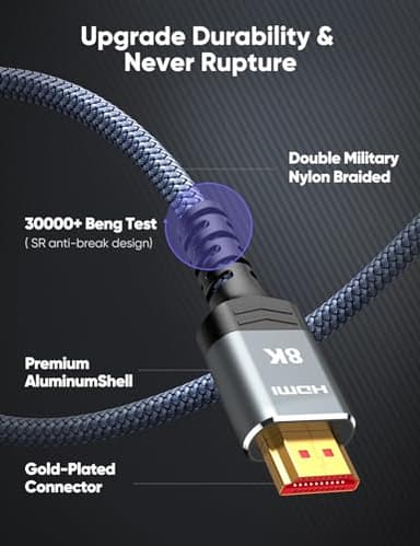 10K 8K HDMI 2.1 Cable 2-Pack 6.6FT, Highwings Certified 48Gbps Ultra High Speed Slim HDMI Cord,Support 4K@120Hz 8K@60Hz, HDCP 2.2&2.3, Dynamic HDR,eARC,DTS:X, Compatible with Roku TV/HDTV/PS5/Blu-ray - Image 5