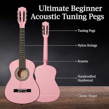 Best Choice Products 30in Kids Acoustic Guitar, All-in-One Beginner Starter Kit w/Strap, Case, Extra Strings, Rosette Inlay - Pink - Image 4