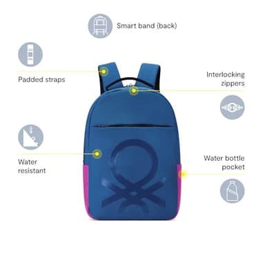 United Colors of Benetton Fabrica Backpack, Black, 15.6 Inch Laptop Sleeve - Image 2