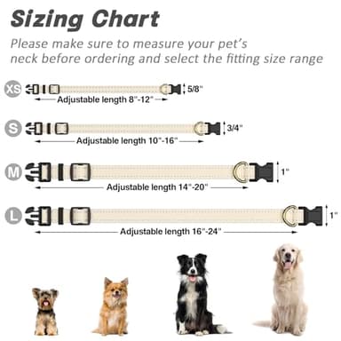 TMOODEL Reflective Dog Collar for Medium Dogs, Cute Adjustable Heavy-Duty Nylon Puppy Collars for Boy and Girl Female, Soft Pet Accessories with Quick Release Buckle, Neck 14-20", Beige - Image 7
