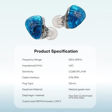 Linsoul Kiwi Ears Orchestra Lite Performance Custom 8BA in-Ear Monitor IEM with Detachable 4-core 7N Oxygen-Free Copper OFC Cable, Handcrafts Faceplate for Audiophile Studio Musician (Blue - Image 7