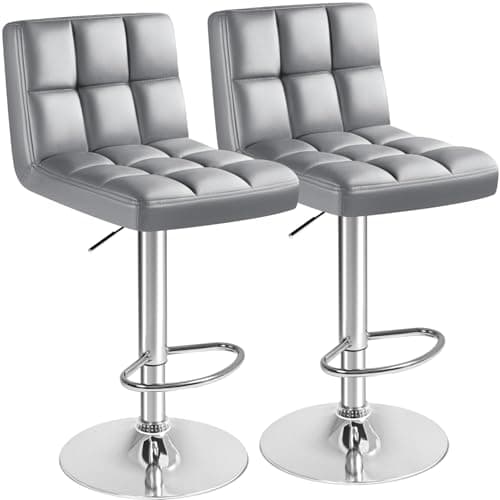 Furmax Bar Stools Modern Pu Leather Swivel Adjustable Hydraulic Bar Stool Square Counter Height Stool Set of 2 (Light Gray) - Image 1