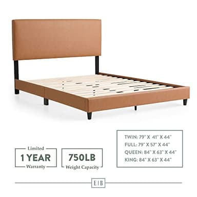 Edenbrook Platform Bed with Headboard – No Box Spring Needed – Faux Leather Upholstered Platform Bed Frame – Low Profile – Easy Assembly – Camel – Full Size - Image 6