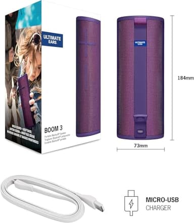 Logitech 2021 Ultimate Ears Boom 3 Wireless Bluetooth Speaker, Bold Sound + Deep Bass, Bluetooth, Magic Button, Waterproof, 15 Hours Battery, Range of 150 ft - Ultraviolet Purple (Renewed) - Image 8