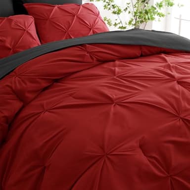 Ubauba 7pc King Size Comforter Set with Sheets, All Season Pintuck 7 Piece Bedding Sets Red and Black, Pinch Pleating Bed in a Bag Set with Comforters (Red and Black,King) - Image 6