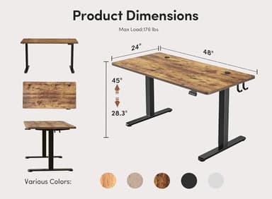 Cubiker Adjustable Desk, 48 x 24 Inch Home Office Desk, Standing Desk with Splice Board, Rustic Brown Desktop - Image 3
