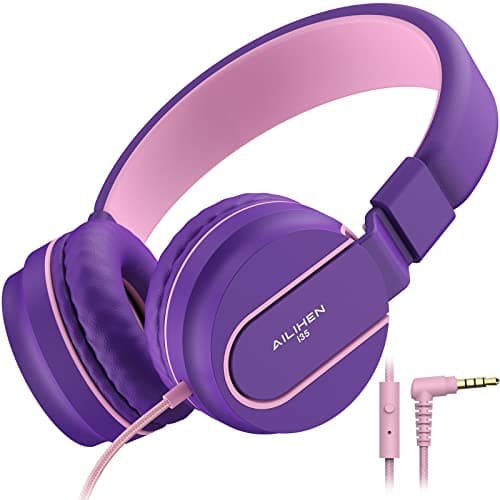 Kids Headphones, AILIHEN I35 On-Ear Headphones for School, Safe Volume 93dB, HD Mic Stereo Headphone for Kid Girls Children, Foldable Wired 3.5mm for Chromebook, Laptop, Computer, Tablet (Pink Purple) - Image 1