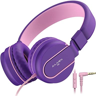 Kids Headphones, AILIHEN I35 On-Ear Headphones for School, Safe Volume 93dB, HD Mic Stereo Headphone for Kid Girls Children, Foldable Wired 3.5mm for Chromebook, Laptop, Computer, Tablet (Pink Purple) - Image 1
