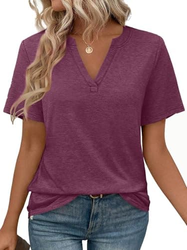 WEESO Tshirts Shirts for Women Summer Ladies Tops and Blouses Casual V Neck Short Sleeve Trendy Clothes Basic Vacation Outfits Travel T-Shirts Purple XL - Image 1
