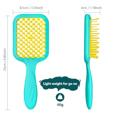 SHINLEA Vented Detangler Brush for Curly Thick Hair, Women Hairbrush with Soft Wave-Shaped Bristles, Curl Detangling Brush for Swimming Beach, Yellow and Blue - Image 7