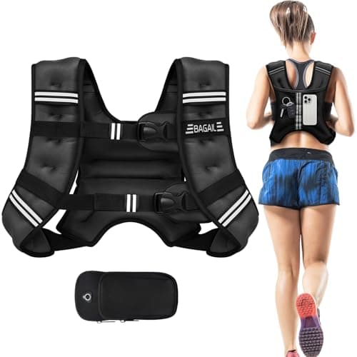 BAGAIL Weighted Vest, 5lbs/10lbs/12lbs/15lbs/20lbs/25lbs/30lbs Weight Vest with Detachable Phone Pouch, Rucking Vest for Women, Men, Walking, Weight Loss, Training, Running - Image 1