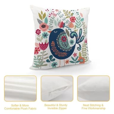 Catoon Spring Bird Luxury Velvet Pillow Cover 18x18 Inch Decorative Cushion Cases with Unique Bright Prints - Soft Comfortable & Hypoallergenic - Perfect for Sofa Bed and Home Decor - Image 3