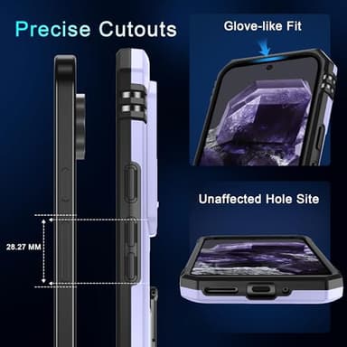 DEERLAMN Case for Google Pixel 9/9 Pro with Slide Camera Cover+Screen Protector(1 Pack), Rotated Ring Kickstand Military Grade Shockproof Protective Cover-Light Purple - Image 6