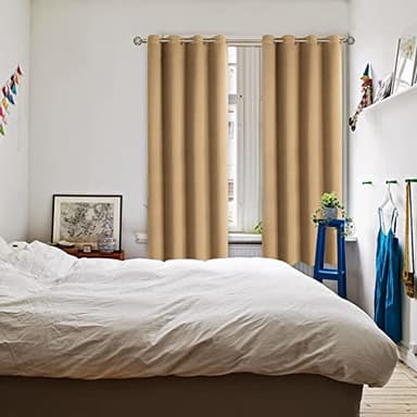 BGment Blackout Curtains for Living Room - Grommet Thermal Insulated Room Darkening Curtains for Bedroom, 2 Panels of 52 x 63 Inch, Khaki - Image 2