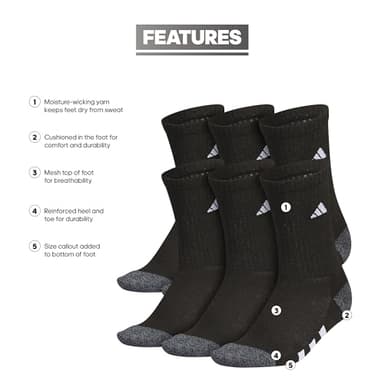 adidas Unisex Kids Crew Socks for Boys and Girls Youth (6-Pack) Athletic Cushioned and Comfortable, Tall Mid-Calf - Image 2