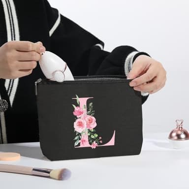 kdxpbpz A-Z Personalized Cosmetic Bag Monogrammed Makeup Bags Bridesmaid Gifts Custom Toiletry Pouch Gifts for Women Mom Best Friend Sister Bride Bridesmaid (L) - Image 7
