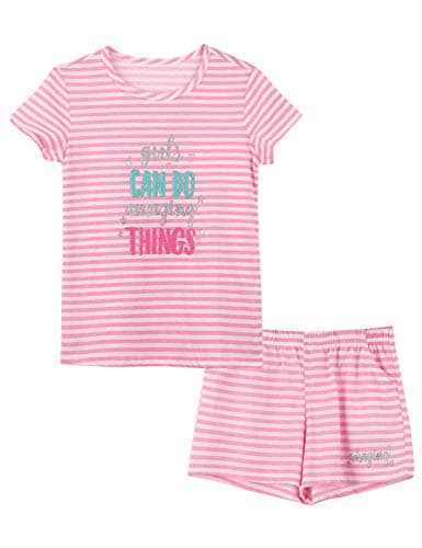 Cozchique Summer Pajamas For Girls – Pink Stripe & Glittering Heart PJS Pal Cute Jammies Set Big KidsSize 12 - Image 1