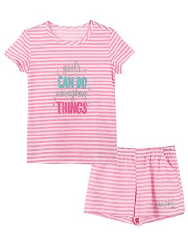 Cozchique Summer Pajamas For Girls – Pink Stripe & Glittering Heart PJS Pal Cute Jammies Set Big KidsSize 12 - Image 1