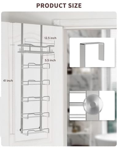 Aetyord Hanging Towel Racks for Bathroom No Drill - Over The Door 6-Tier Bath Towel Storage Organizer for Small Bathrooms-Back Door Large Tiered Towel Holder Hanger for Rolled Towels RV Camper Silver - Image 7