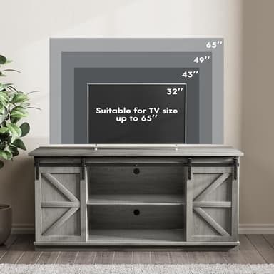 JUMMICO TV Stand for 65 Inch TV, Entertainment Center with Storage Cabinets and Sliding Barn Doors, Mid Century Modern Media TV Console Table for Living Room Bedroom (Pale Gray) - Image 5