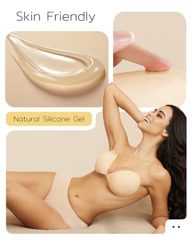 Niidor Adhesive Bra Strapless Sticky Invisible Push up Silicone Bra for Backless Dress with Nipple Covers Nude(B Cup) - Image 3