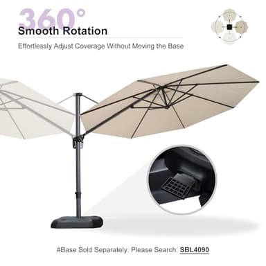 PURPLE LEAF 11 Feet Patio Umbrella Outdoor Cantilever Round Umbrella Aluminum Offset Umbrella with 360-degree Rotation for Garden Deck Pool Patio, Beige - Image 6