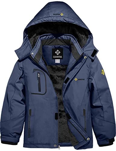 GEMYSE Boy's Waterproof Ski Snow Jacket Fleece Windproof Winter Jacket with Hood (Navy Blue,14/16) - Image 1