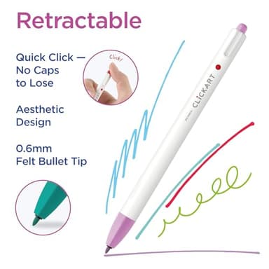 Zebra Pen CLiCKART Retractable Felt Tip Pen, Assorted Ink Colors, 0.6mm Fine Point, Moisture Absorbing to Prevent Drying Out, School Supplies and Teacher Supplies, 24-Pack (69824) - Image 2