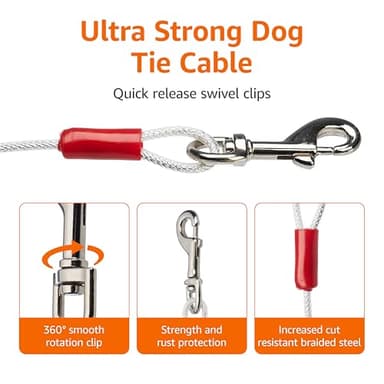 Amazon Basics Tie-Out Cable for Dogs up to 90 lbs, 25 feet, White - Image 2