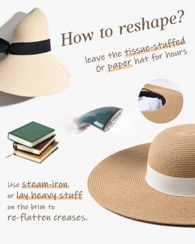 FURTALK Womens Sun Straw Hat Wide Brim UPF 80 Summer Hat Foldable Packable Floppy Beach Hats for Women Khaki - Image 4