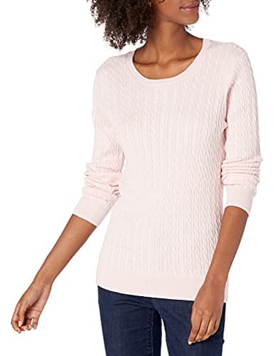 Amazon Essentials Women's Lightweight Long-Sleeve Cable Crewneck Sweater (Available in Plus Size), Light Pink, Medium - Image 1