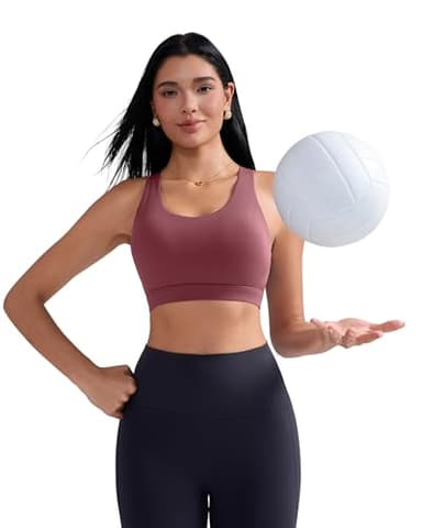 RUNNING GIRL Sports Bra for Women, Criss-Cross Back Padded Strappy Sports Bras Medium Support Yoga Bra with Removable Cups(2575_Rose Red_M) - Image 5