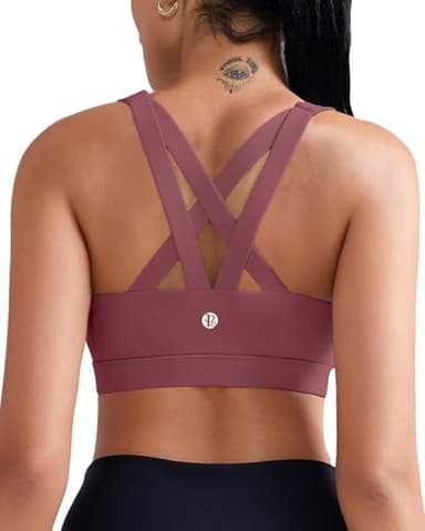 RUNNING GIRL Sports Bra for Women, Criss-Cross Back Padded Strappy Sports Bras Medium Support Yoga Bra with Removable Cups(2575_Rose Red_M) - Image 1