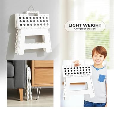 Utopia Home Folding Step Stool - (Pack of 1) Foot Stool with 9 Inch Height - Holds Up to 300 lbs - Lightweight Plastic Foldable Step Stool for Kitchen, Bathroom & Living Room (White) - Image 7