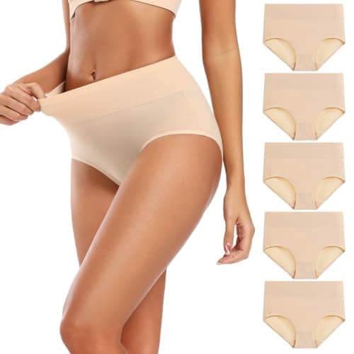 Molasus Women's Soft Cotton Underwear Briefs High Waisted Postpartum Panties Ladies Full Coverage Plus Size Underpants Nude,Large - Image 1