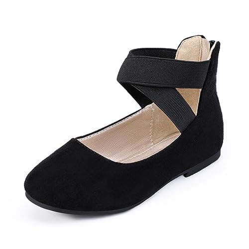 Hehainom Girls Dress Shoes Toddler Little Kids Gracy Ballet Mary Jane Ballerina Flats with Elastic Ankle Strap Black Suede - Image 1