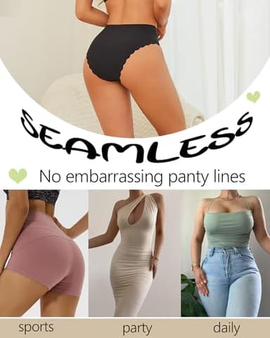 FINETOO Seamless Underwear for Women High Waisted Panties Scalloped Edge Sexy Cheeky Bikini No Show Briefs S-XXL 5 Pack - Image 6