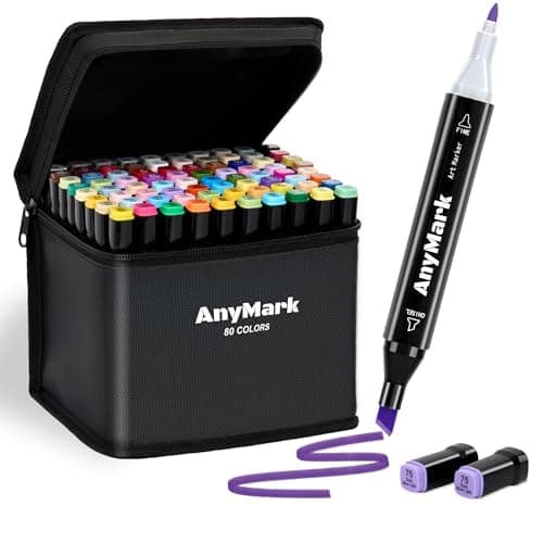 AnyMark Alcohol Markers, 80 Colors Dual Tip Art Coloring Markers Set for Kids Adult Book Drawing Sketching Painting, Chisel & Fine, Black Penholder - Image 1