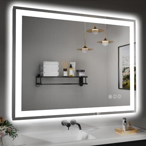 miskerm 40"x 32" LED Bathroom Mirror with Lights, Double Lights Dimmable, Anti-Fog, Front and Backlit LED Mirror for Bathroom, Lighted Bathroom Vanity Mirror with Tempered Glass (Horizontal/Vertical) - Image 1