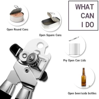 ZKIRON Easy Turn Manual Can Opener and Bottle Opener - Heavy Duty Stainless Steel Can Openers for Seniors, Smooth Edge, Ergonomic Handle, Durable Sharp Cutting Wheel (Black) - Image 2