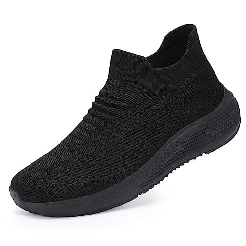 Womens Slip on Walking Shoes Comfort Lightweight Breathable Sock Shoe Non-Slip Mesh Casual Fashion Tennis Running Sneakers Black - Image 1