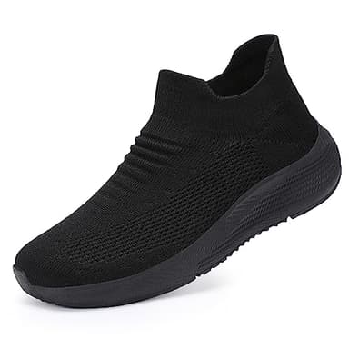 Womens Slip on Walking Shoes Comfort Lightweight Breathable Sock Shoe Non-Slip Mesh Casual Fashion Tennis Running Sneakers Black - Image 1