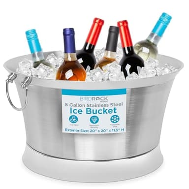 BIRDROCK HOME Double Wall Beverage Tub - Stainless Steel Ice Bucket, Metal Drink Cooler with Handles, for Parties & Events, Decorative Beverage Chiller - Large - Image 1