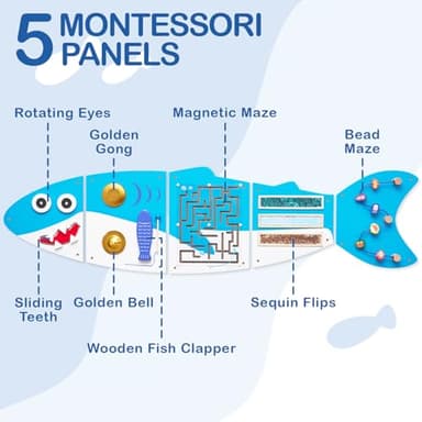 Monläurd® Shark Montessori Busy Board, Sensory Board, Educational Toys, Sensory Wall Panel, Wall Toys, Daycare Furniture, Playroom Furniture, Learning Toys, Boys and Girls 6 M+ - Image 4
