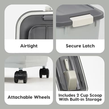 IRIS USA Dog Food Storage Container with Wheels, Airtight Lid, 2-Cup Scoop, Up to 54 Pounds Pet Food Storage, Built in Scoop Storage in Lid, Versatile Pet Food Bin, Portable, BPA Free, Gray/Dark Gray - Image 4