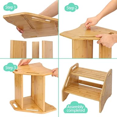 AMBIRD Wooden Step Stool, Two Step Stools Toddler 300 lbs Capacity with Safety Non-Slip Pads and Handles, Bamboo Step Stool for Bathroom, Kitchen Dual Height Step Stools for Kids (Natural) - Image 8