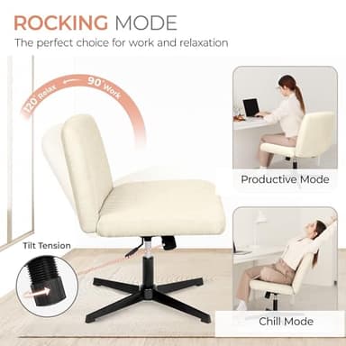 Orange Factory Criss Cross Chair No Wheel Wide Cross Legged Office Desk Vanity Chair Comfy Fabric Armless Adjustable Swivel for Home Computer Task (Beige) - Image 6