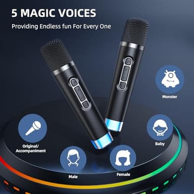 Kinglucky 2025 Upgrade Karaoke Machine, Portable Bluetooth Speaker with 2 Wireless Microphones for Adults & Kids with Lights, Karaoke for All Smartphones, Birthday, Family, Home Party or Gifts (Black) - Image 4