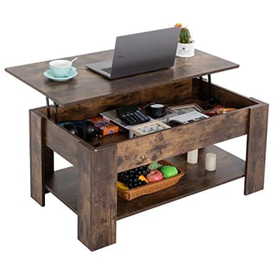 FDW Lift Top Coffee Table with Hidden Compartment and Storage Shelf Wooden Lift Tabletop for Home Living Room Reception Room Office,39.4",Brown - Image 1